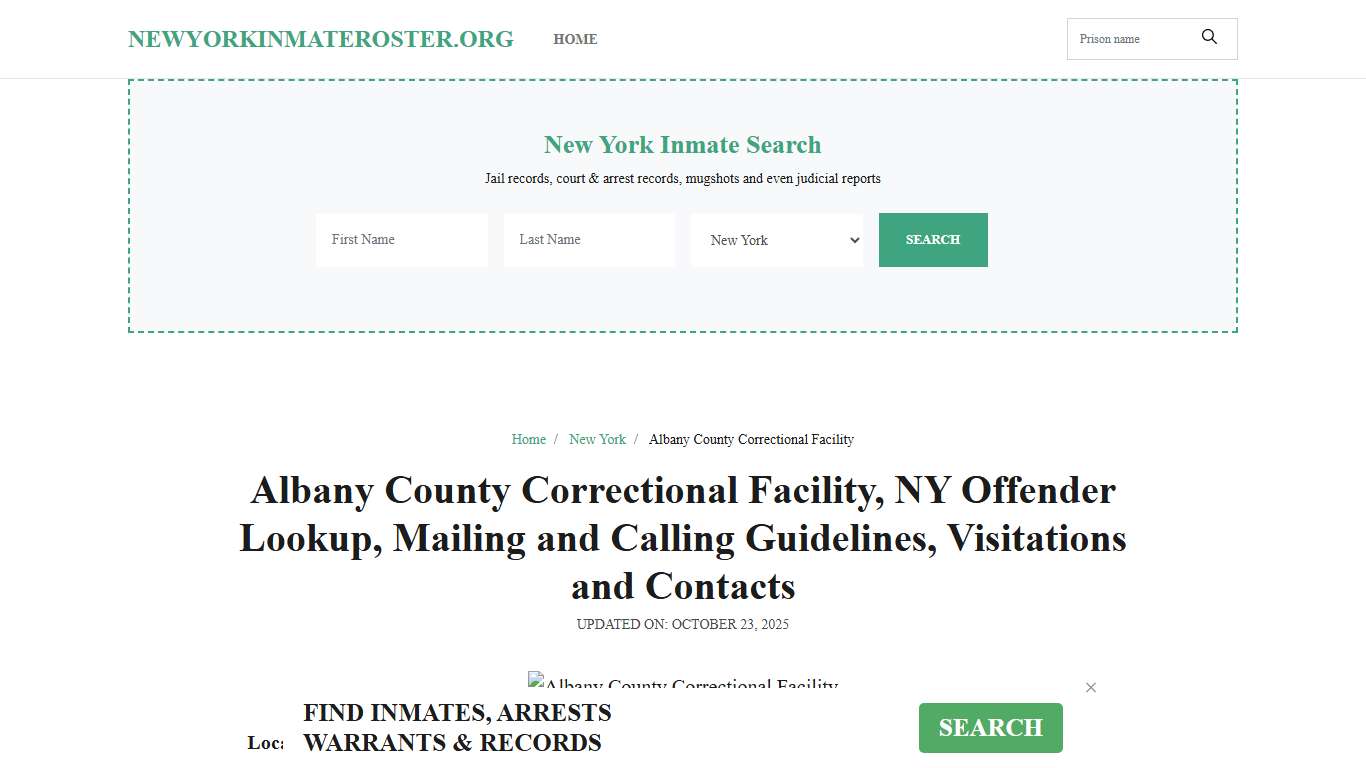 Albany County Correctional Facility, NY: Inmate Search Options, Visitations, Contacts